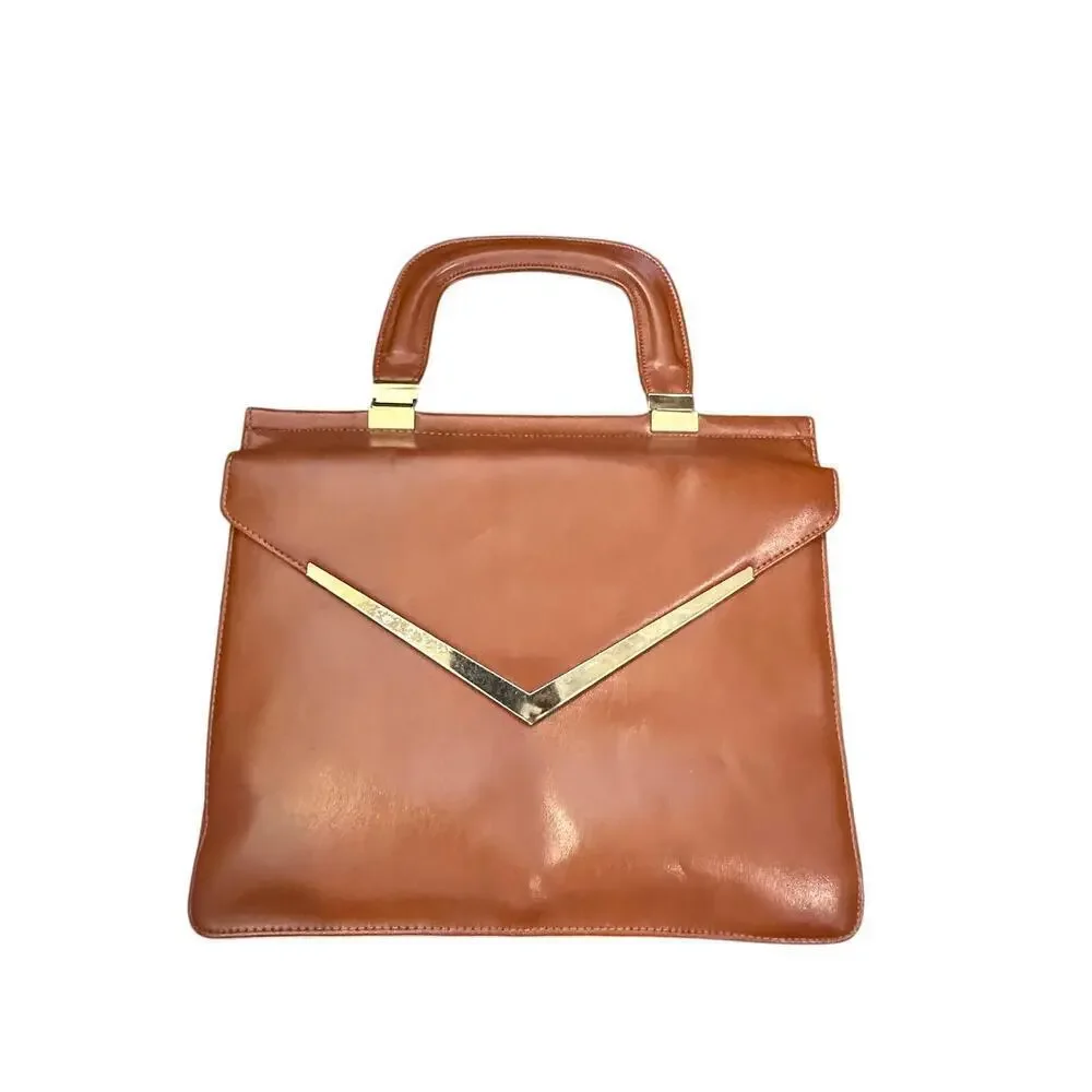 Vintage Women's Brown Genuine Leather Snap Shut Top Handle Bag